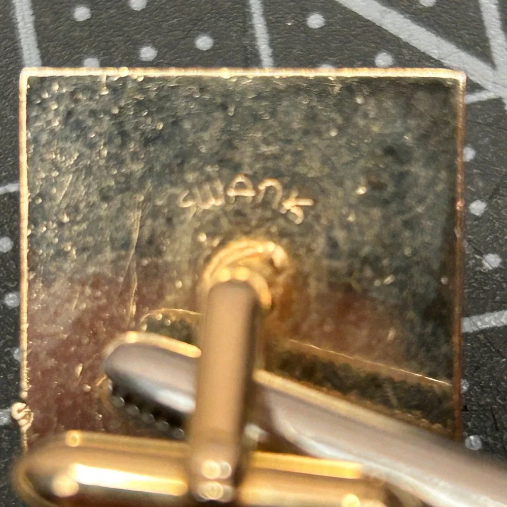 Swank Vintage Gold‎ Tone Mother of Pearl Square Spiral Cufflinks MCM Geometric